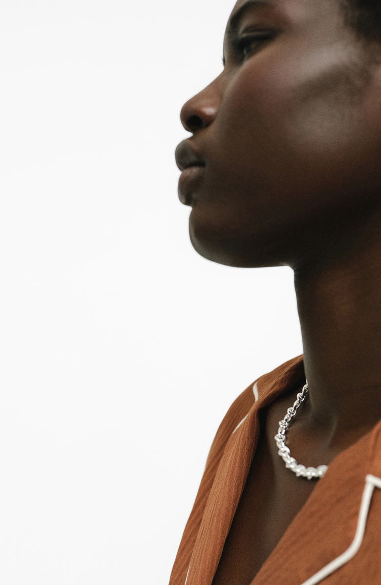 MANGO Contrast Piping Crinkle Oversize Button-Up Shirt, Alternate, color, Brown