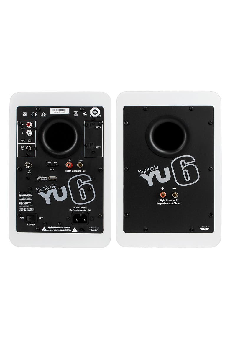 YU6 Powered Bookshelf Speakers with SE6 Elevated Desktop Speaker Stands, Alternate, color, Matte White