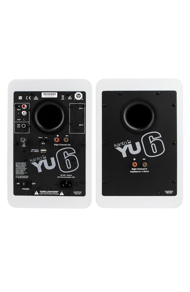 Kanto YU6 Powered Bookshelf Speakers with SE6 Elevated Desktop Speaker Stands, Alternate, color, Matte White