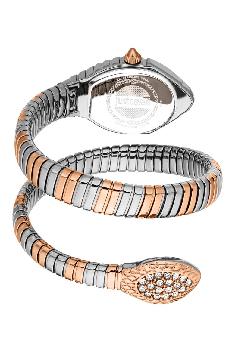 Snake Bracelet Strap Watch, 21.5mm x 34.5mm, Alternate, color, TWO TONE SILVER/ ROSE GOLD
