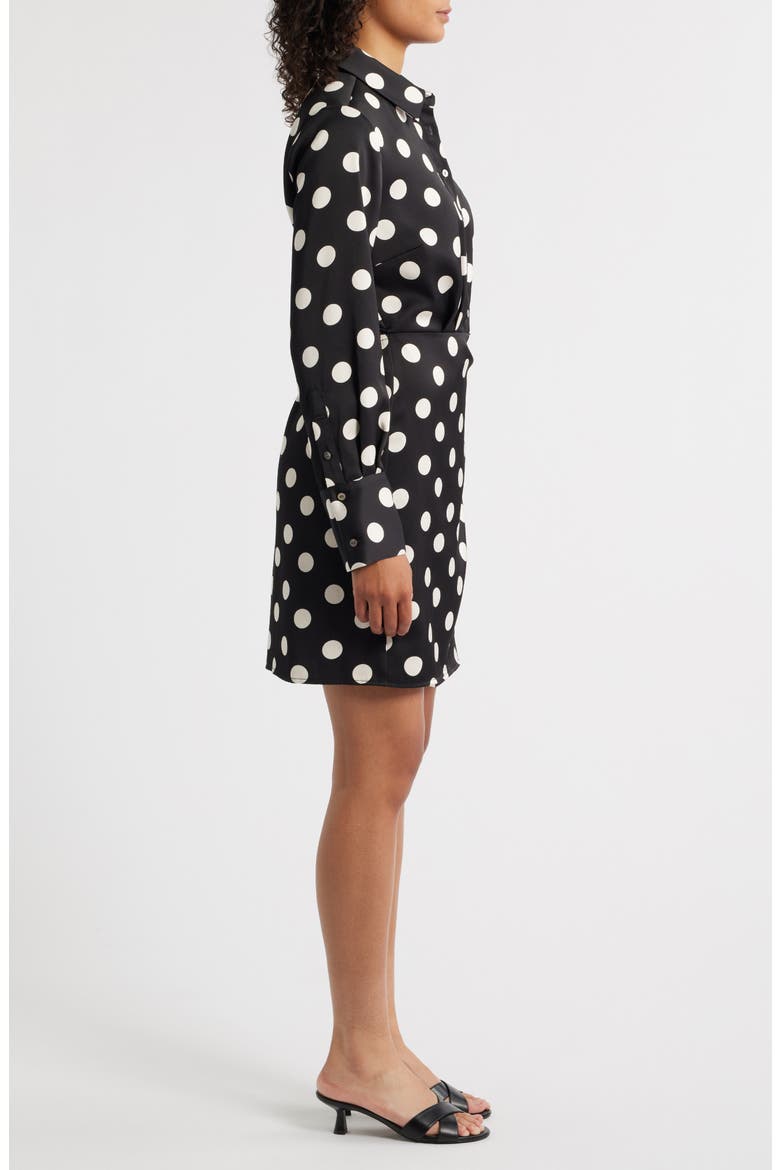 Polka Dot Long Sleeve Faux Wrap Shirtdress, Alternate, color, BLACK/ WHITE
