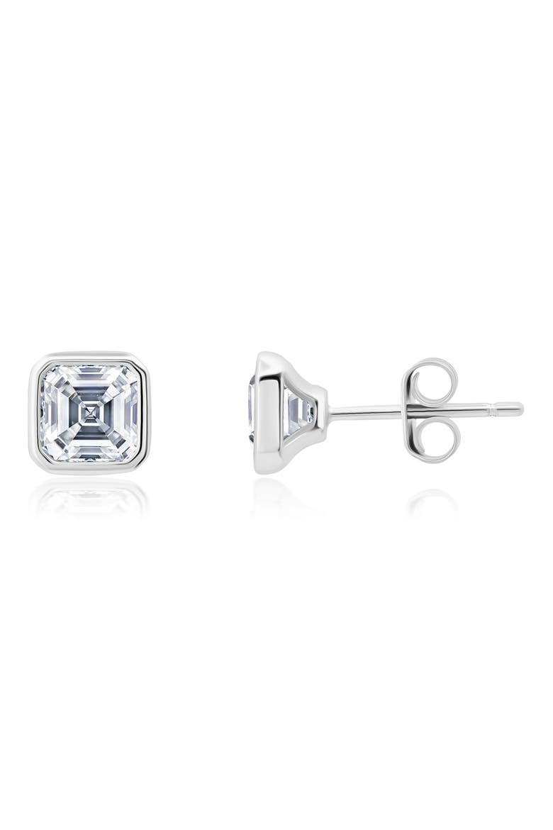 Asscher Cubic Zirconia Stud Earrings, Main, color, PLATINUM