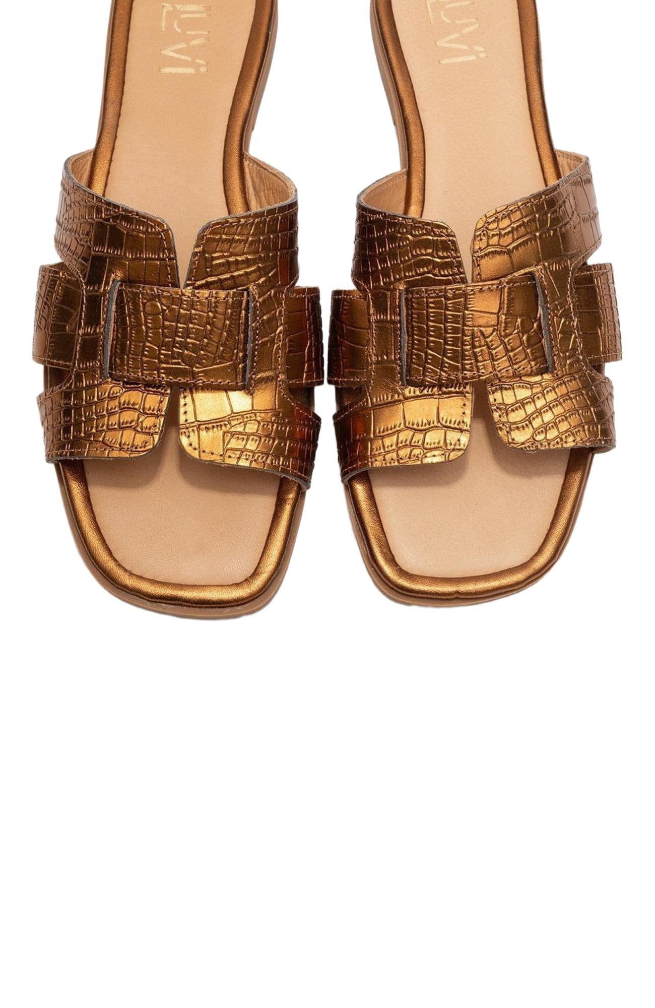 Notre Leather Flat Sandals, Alternate, color, Bronze Leather