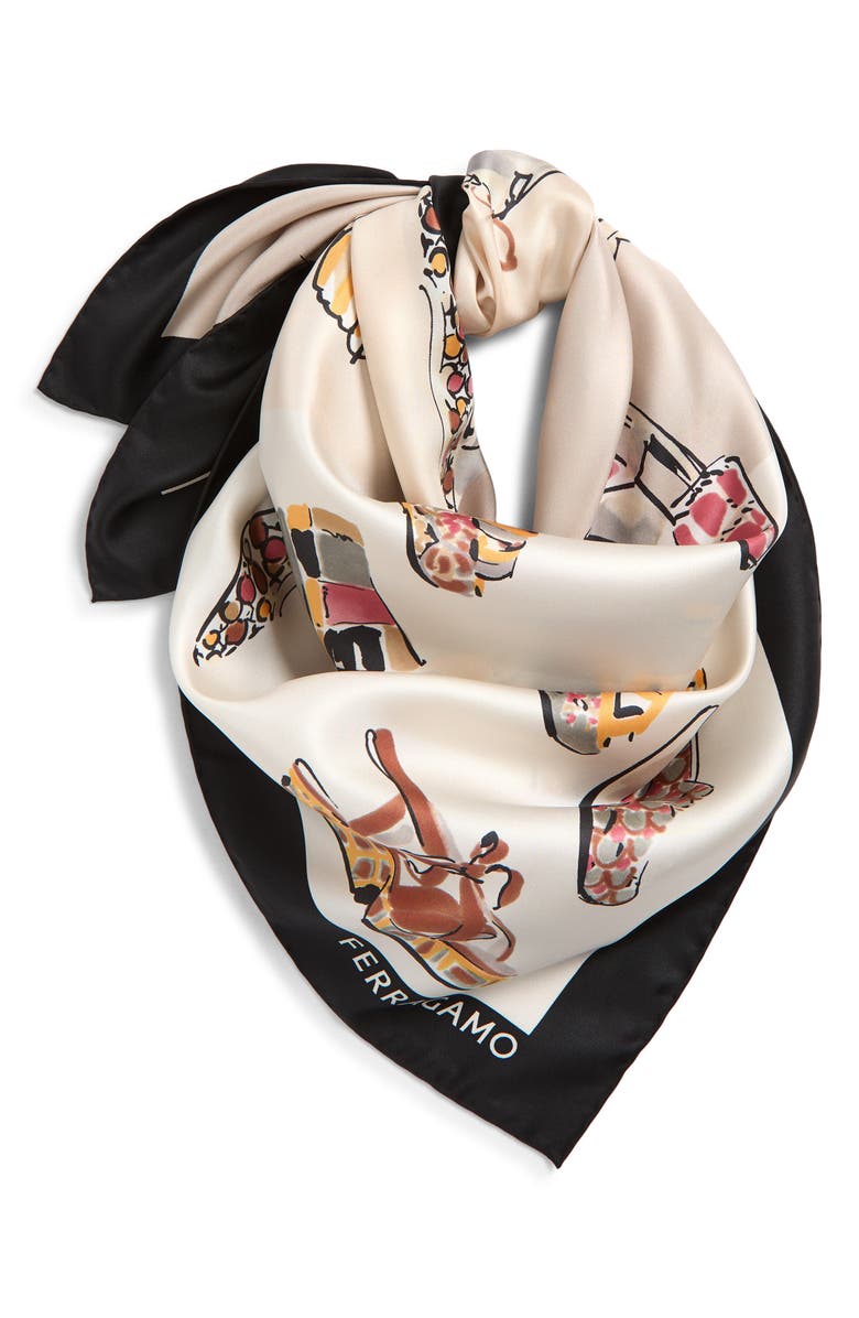 FERRAGAMO Genio Silk Square Scarf, Alternate, color, Beige/ Safari