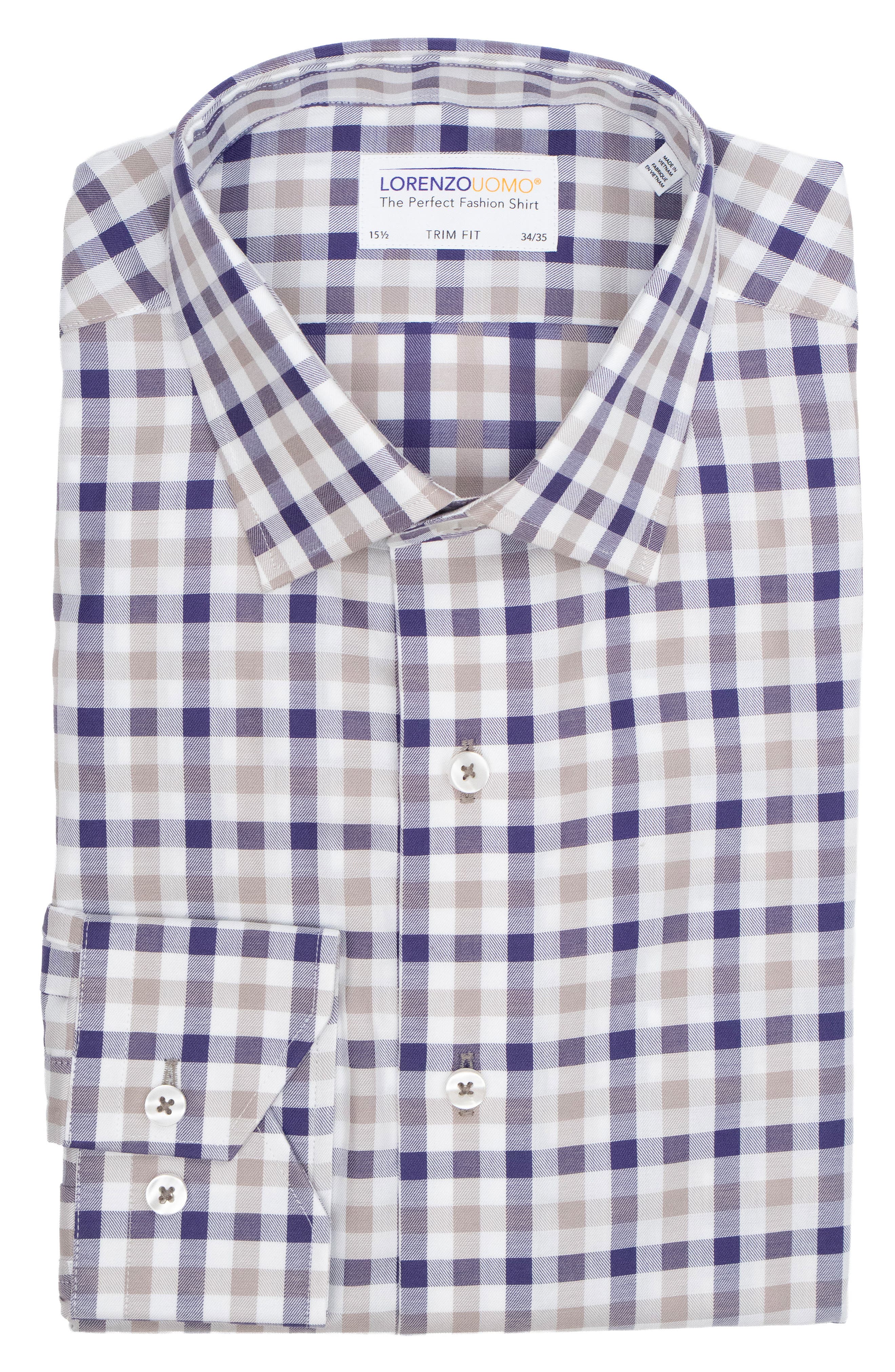 Trim Fit Textured Gingham Dress Shirt