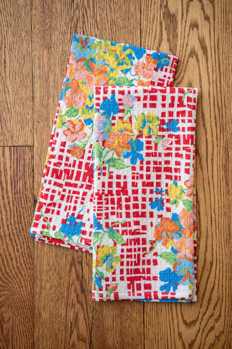 Lisbon Rose Tea Towels, Set of 2, Alternate, color, Red
