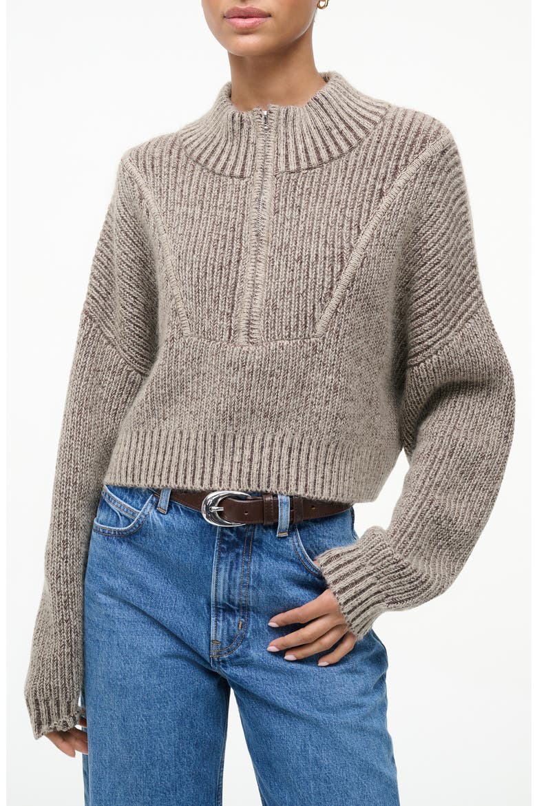 Hampton Crop Cotton Blend Half-Zip Sweater, Main, color, BISQUE