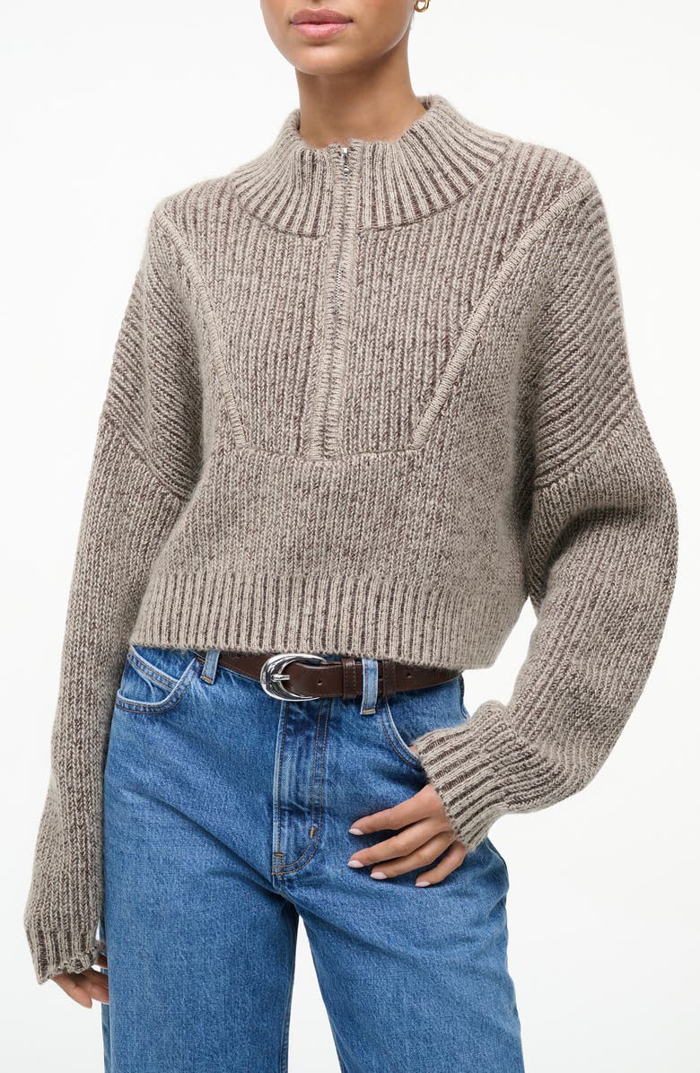 STAUD Hampton Crop Cotton Blend Half-Zip Sweater, Main, color,