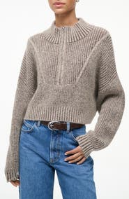 STAUD Hampton Crop Cotton Blend Half-Zip Sweater