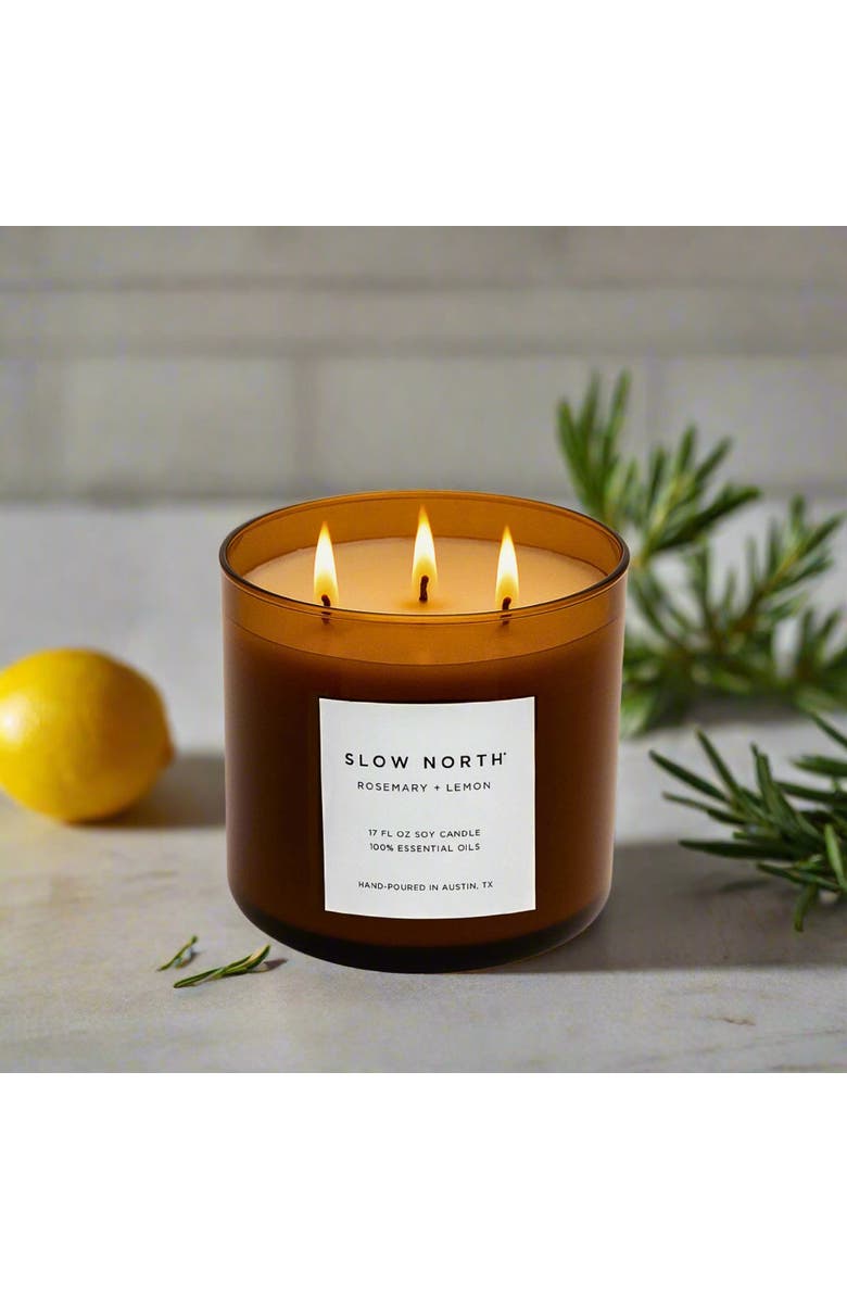 SLOW NORTH Rosemary + Lemon - Signature 3-Wick Candle, Alternate, color, Brown