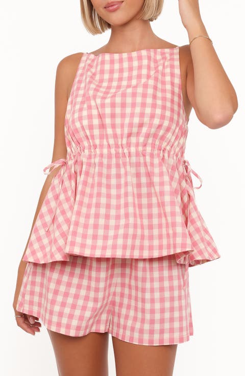 Rory Gingham Cotton Peplum Tank