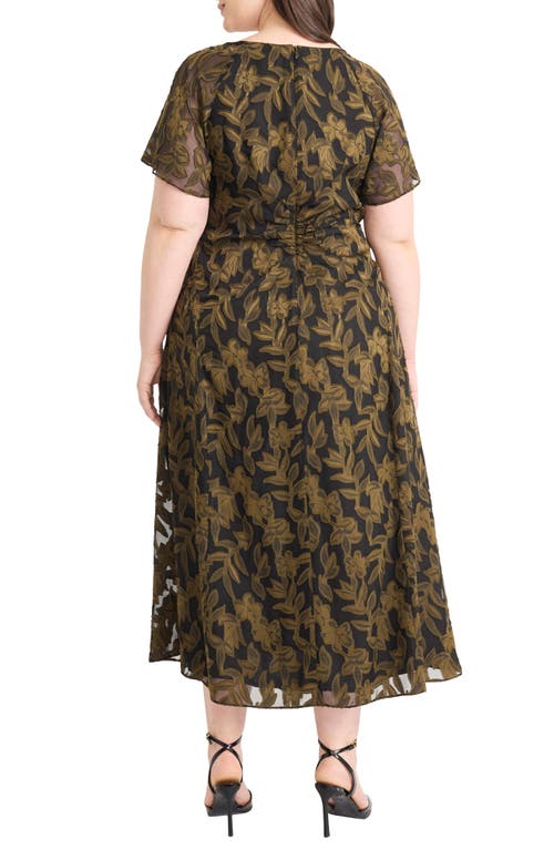 Maggy London Ruched Flutter Sleeve Midi Dress
