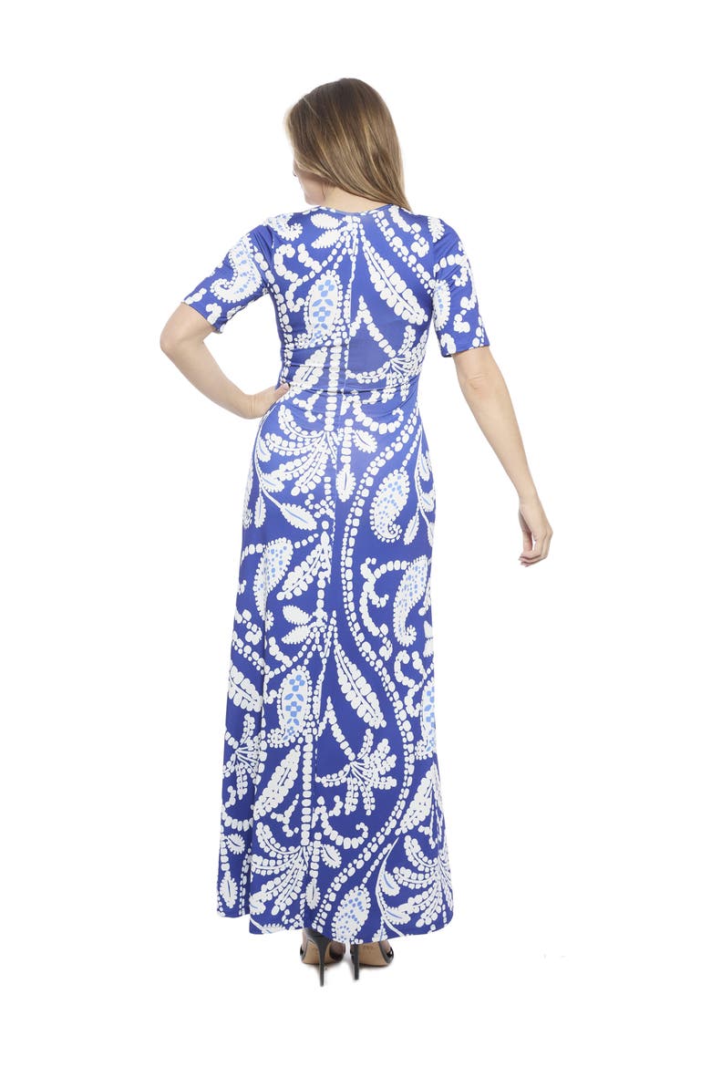 Womens Essential Paisley Scoop Neck Elbow Sleeve A-Line Maxi Dress, Alternate, color, Blue Multi