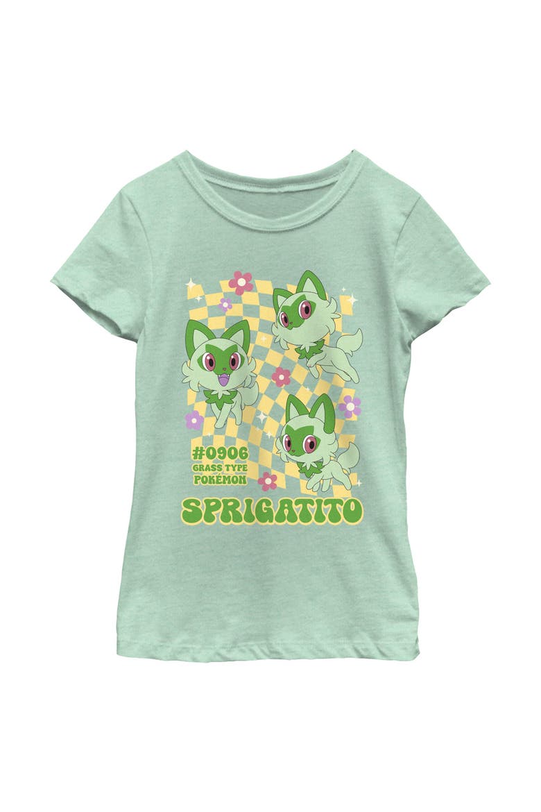 Girl's Pokemon Sprigatito Floral Type  Graphic T-Shirt, Main, color, Mint
