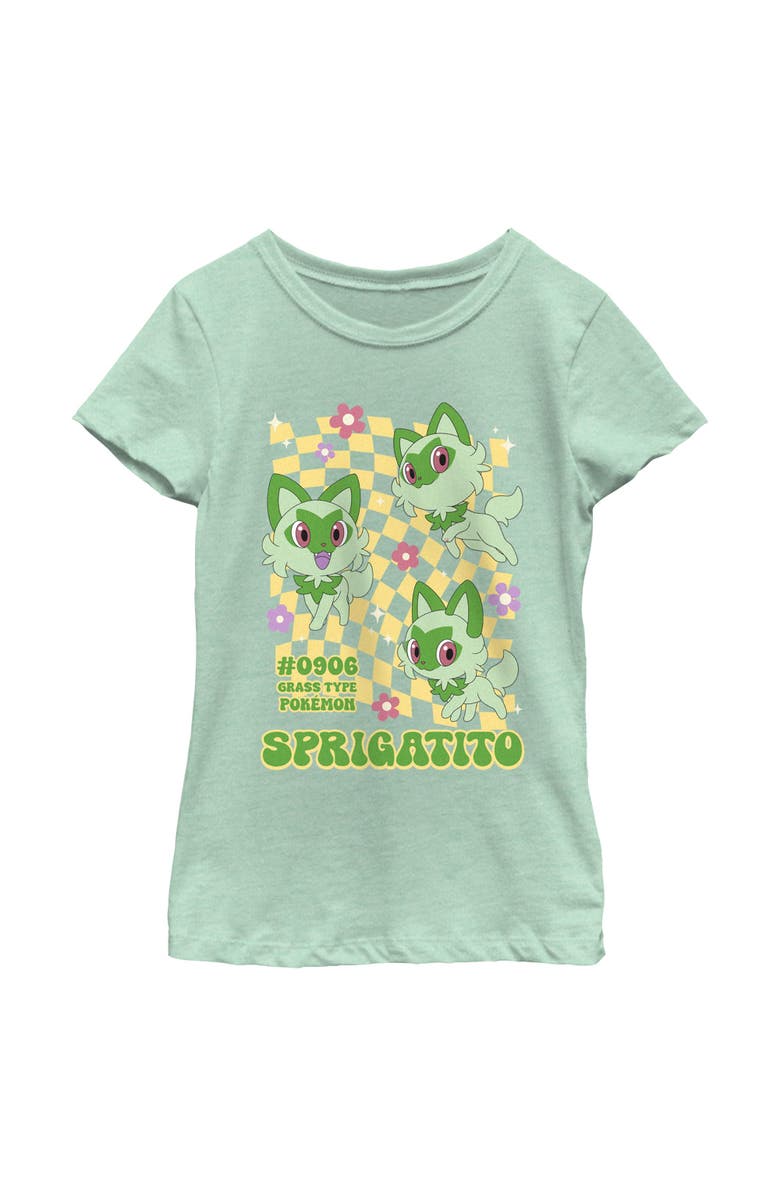 POKEMON Girl's Pokemon Sprigatito Floral Type Graphic T-Shirt, Main, color, Mint