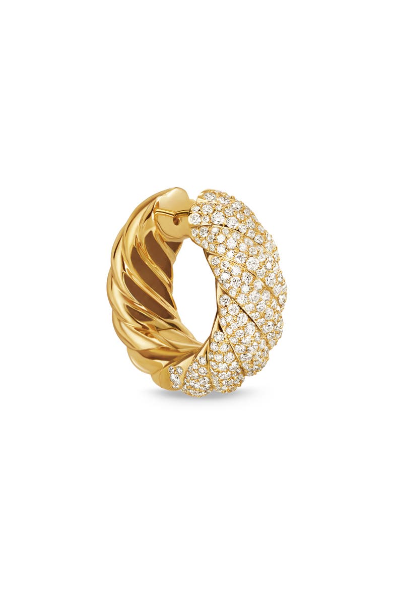 Sculpted Cable Hoop Earrings in 18K Yellow Gold with Diamonds, 25mm, Alternate, color, 18K GOLD