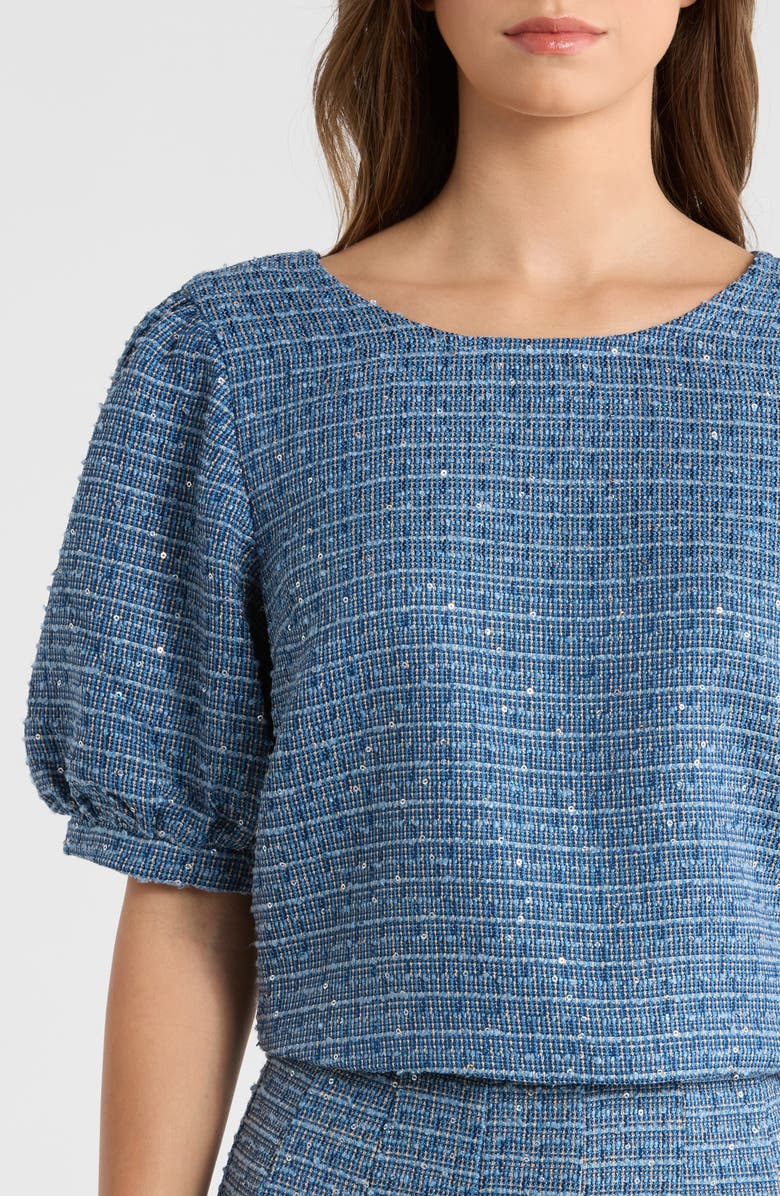 SUGARLIPS Crop Tweed Top, Alternate, color, Blue