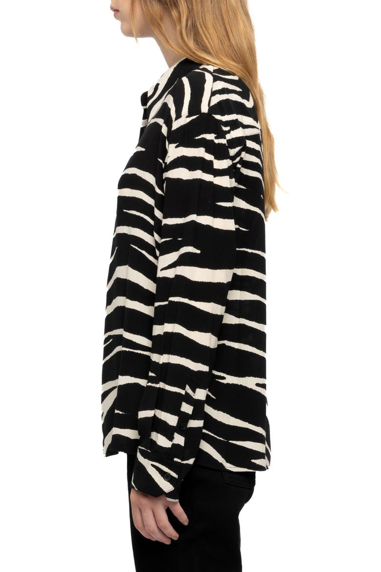 Tyrica Zebra Print Long Sleeve Shirt, Alternate, color, BLACK