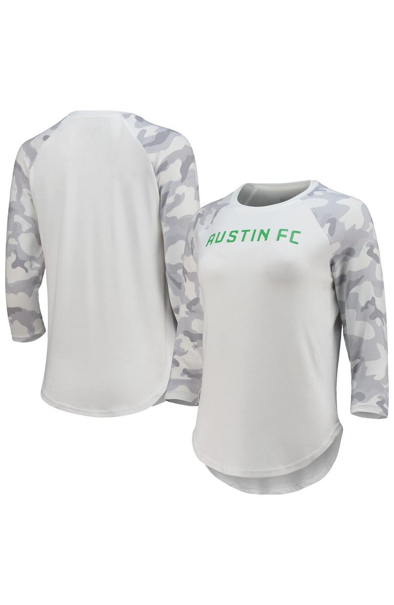 CONCEPTS SPORT Women's Concepts Sport White/Gray Austin FC Composite 3/4-Sleeve Raglan Top, Main, color, 