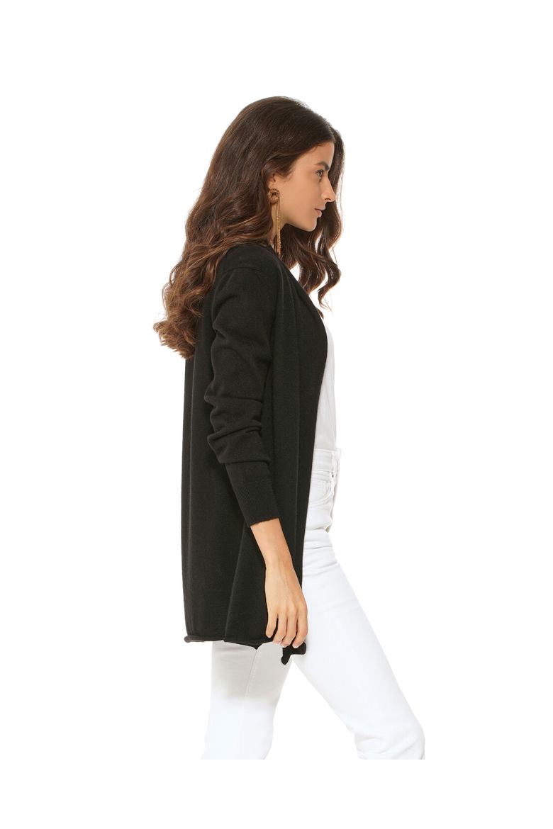Long Open Front Pure Cashmere Cardigan, Alternate, color, Black
