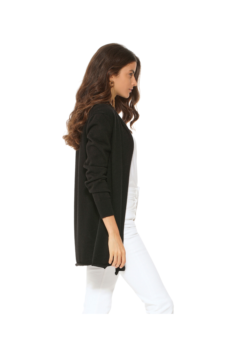 Monticelli Cashmere Long Open Front Pure Cashmere Cardigan, Alternate, color, Black