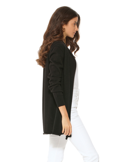 Monticelli Cashmere Long Open Front Pure Cashmere Cardigan In Black