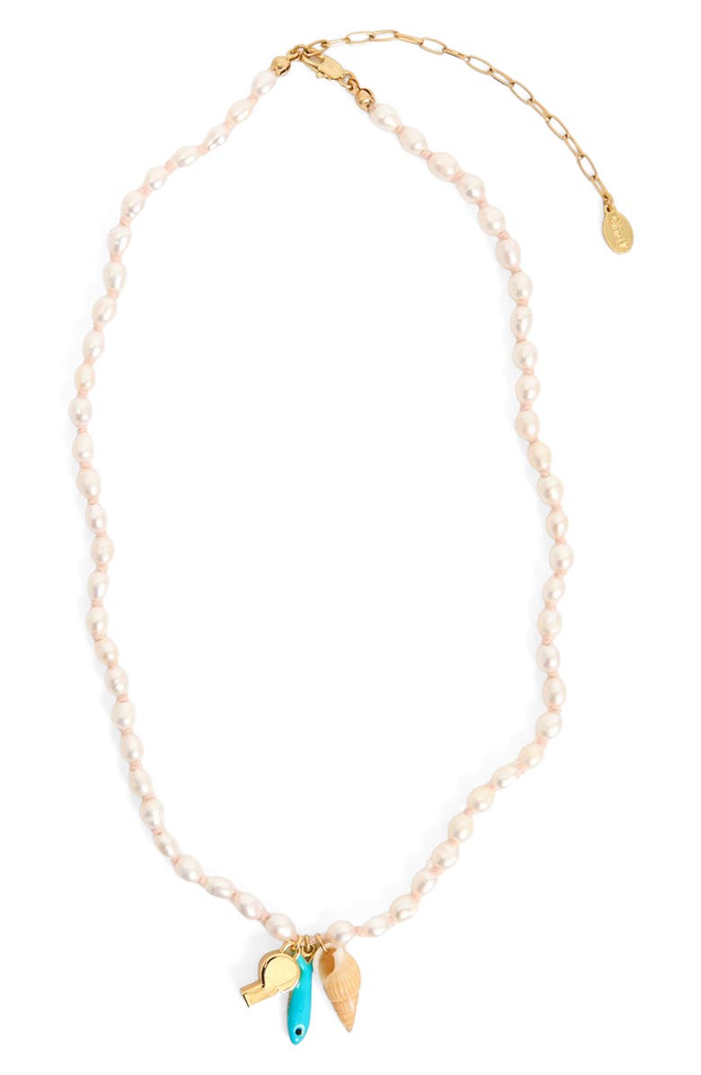 Clare V. Freshwater Pearl Charm Necklace, Main, color, Multi