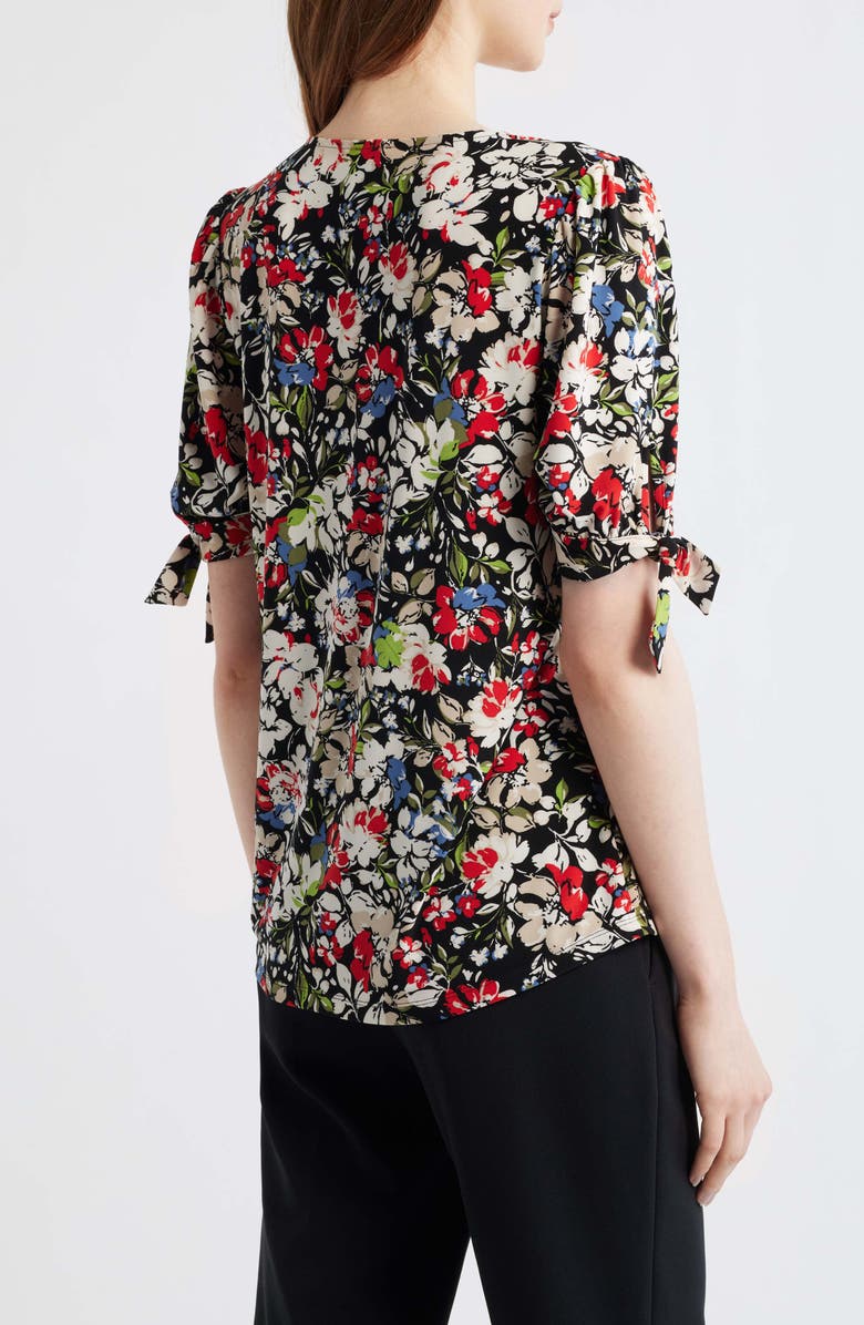 AK ANNE KLEIN Floral Print Short Sleeve Jersey Top, Alternate, color, Anne Black Multi