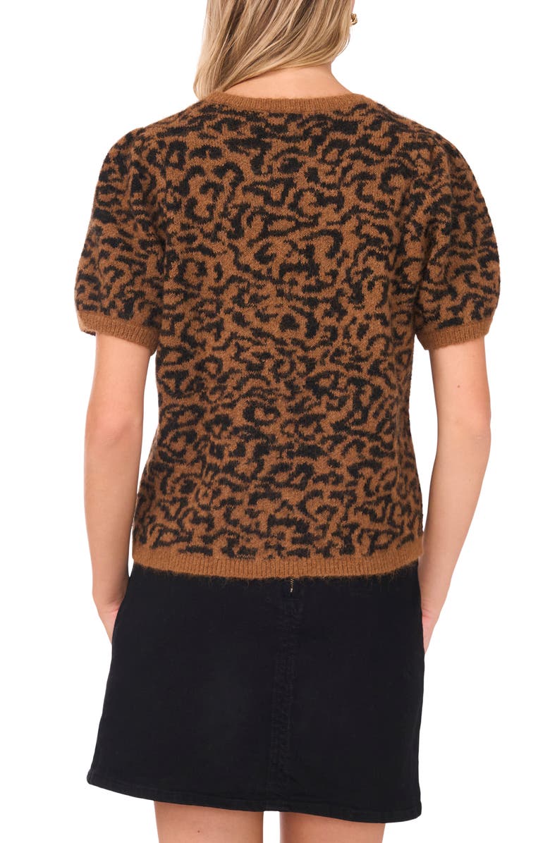 Vince Camuto Leopard Short Sleeve Jacquard Sweater, Alternate, color, Toasted Coconut