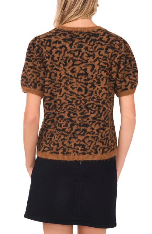 Vince Camuto Leopard Short Sleeve Jacquard Sweater In Brown