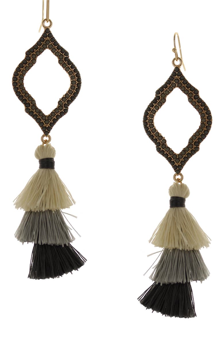 Taia Fringe Drop Earrings, Main, color, GOLD / GRAY