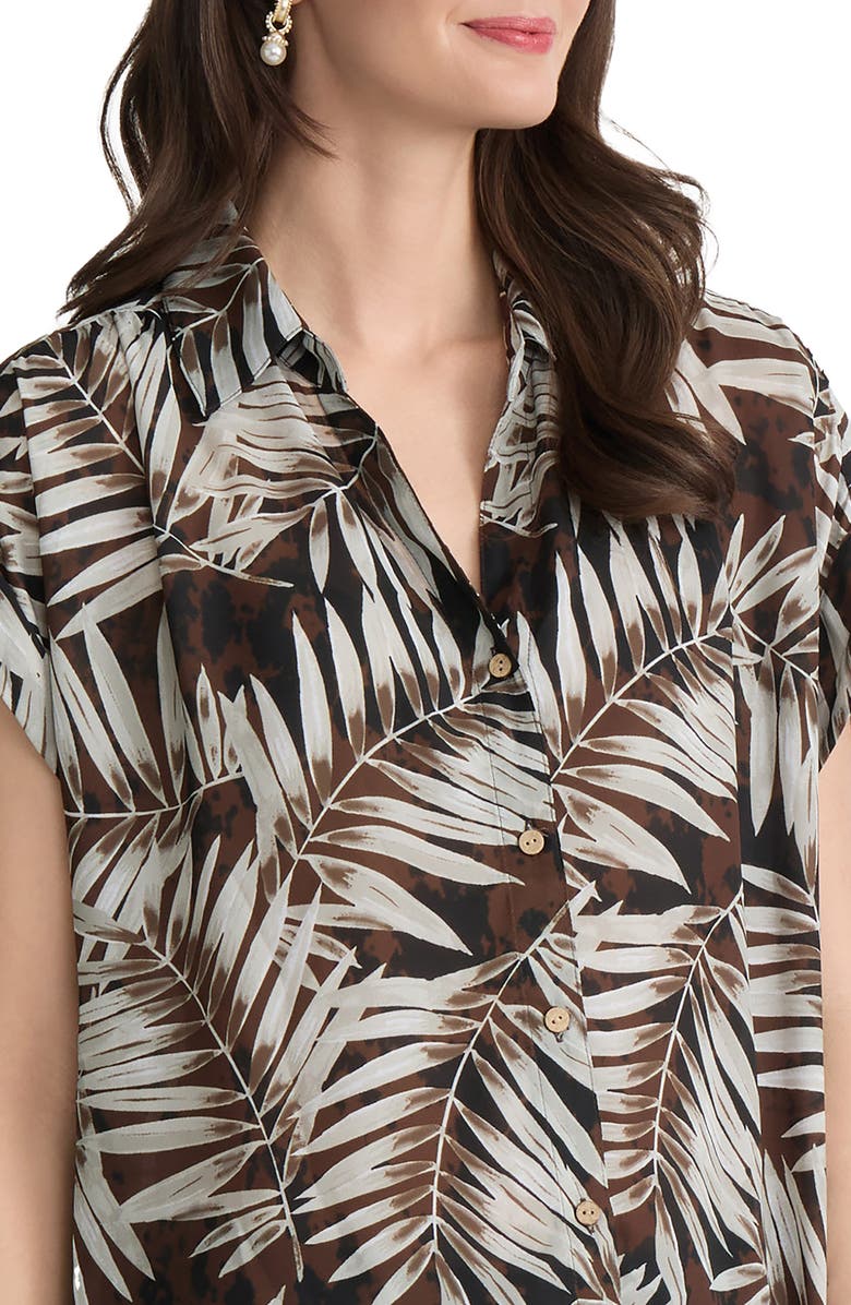 Jones New York Print Short Sleeve Shirt, Alternate, color, Fudge Multi