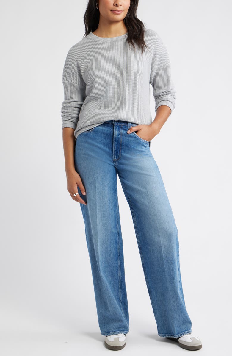 Caslon<sup
®</sup
Long Sleeve Waffle Knit T-Shirt, Alternate, color, Grey Heather