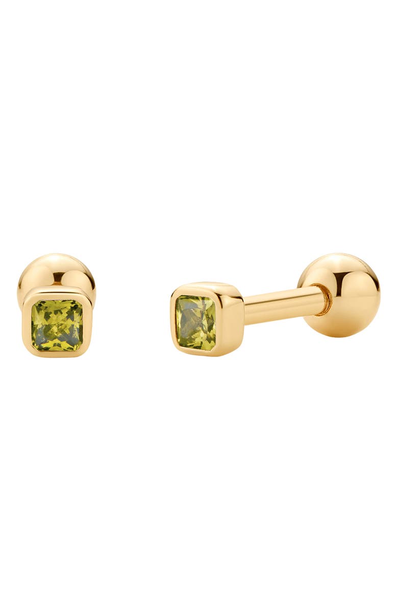 MADE BY MARY Cubic Zirconia Birthstone Stud Earrings, Main, color, Gold Vermeil/ August