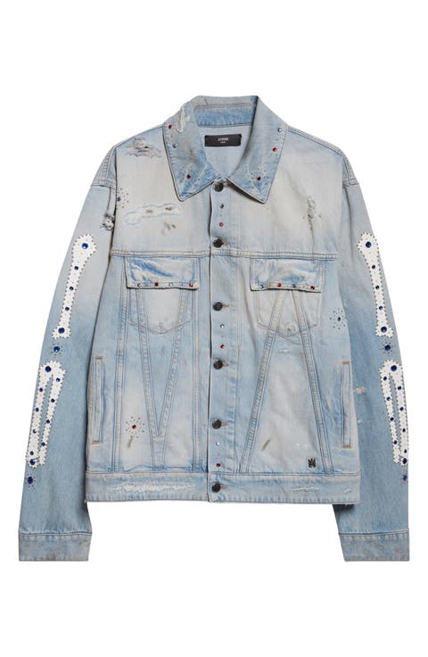 Crystal Studded Bones Denim Trucker Jacket