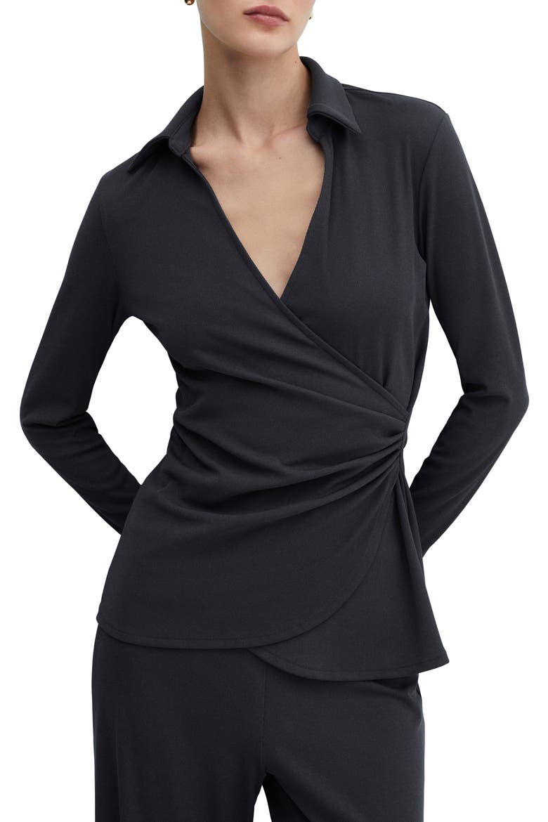 Draped Detail Long Sleeve Top, Main, color, CHARCOAL