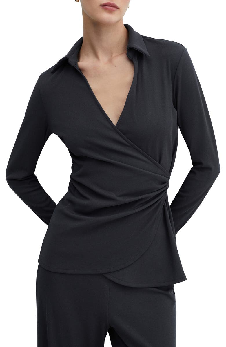 MANGO Draped Detail Long Sleeve Top, Main, color, 