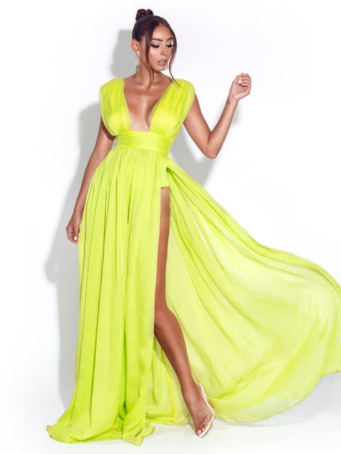Valley Of Angels Chiffon Pleated High Slit Maxi Dress