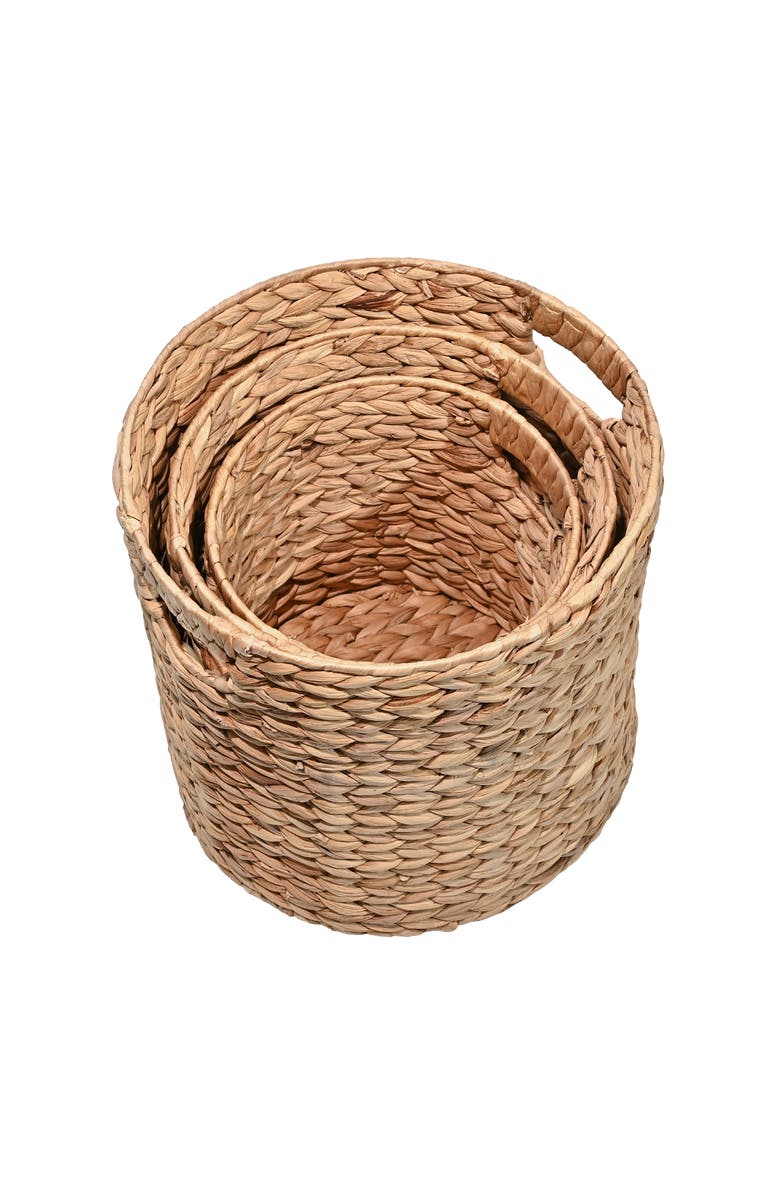 HAPPIMESS Avery Bohemian Cottage Handwoven Hyacinth Cylinder Nesting Baskets with Handles,, Alternate, color,