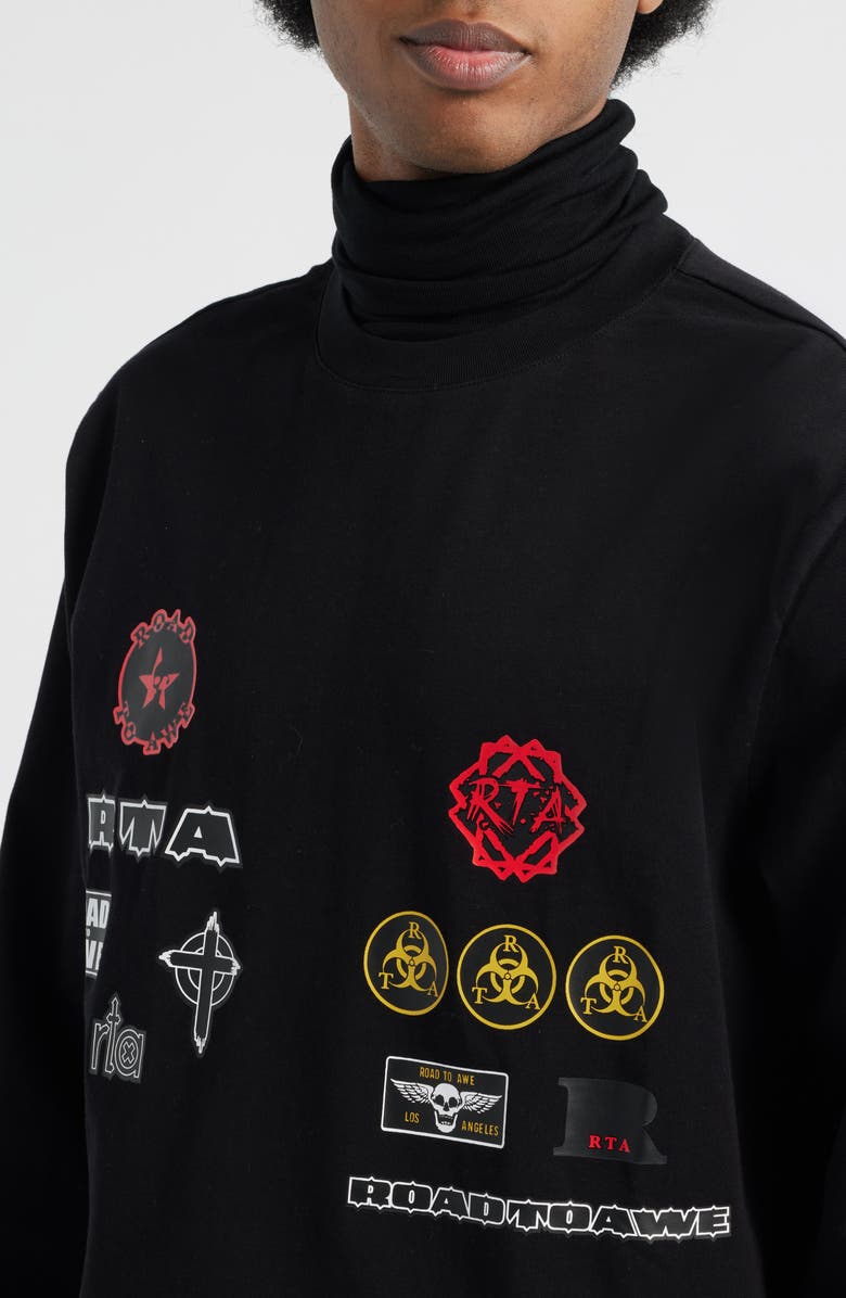 RtA Alexander Graphic Military Patch Turtleneck, Alternate, color, Black Military Patch