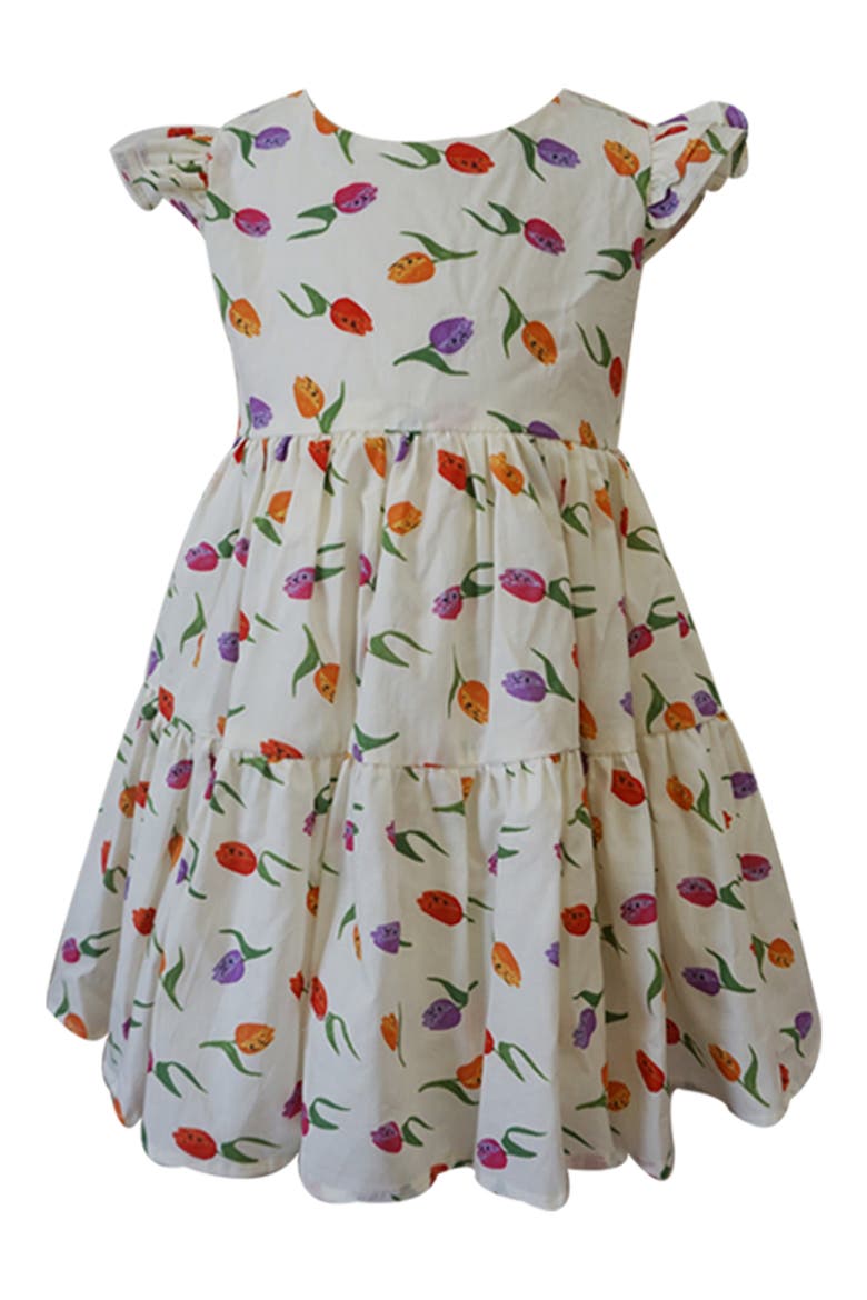 Kids' Flutter Sleeve Tiered Party Dress, Main, color, CREAM