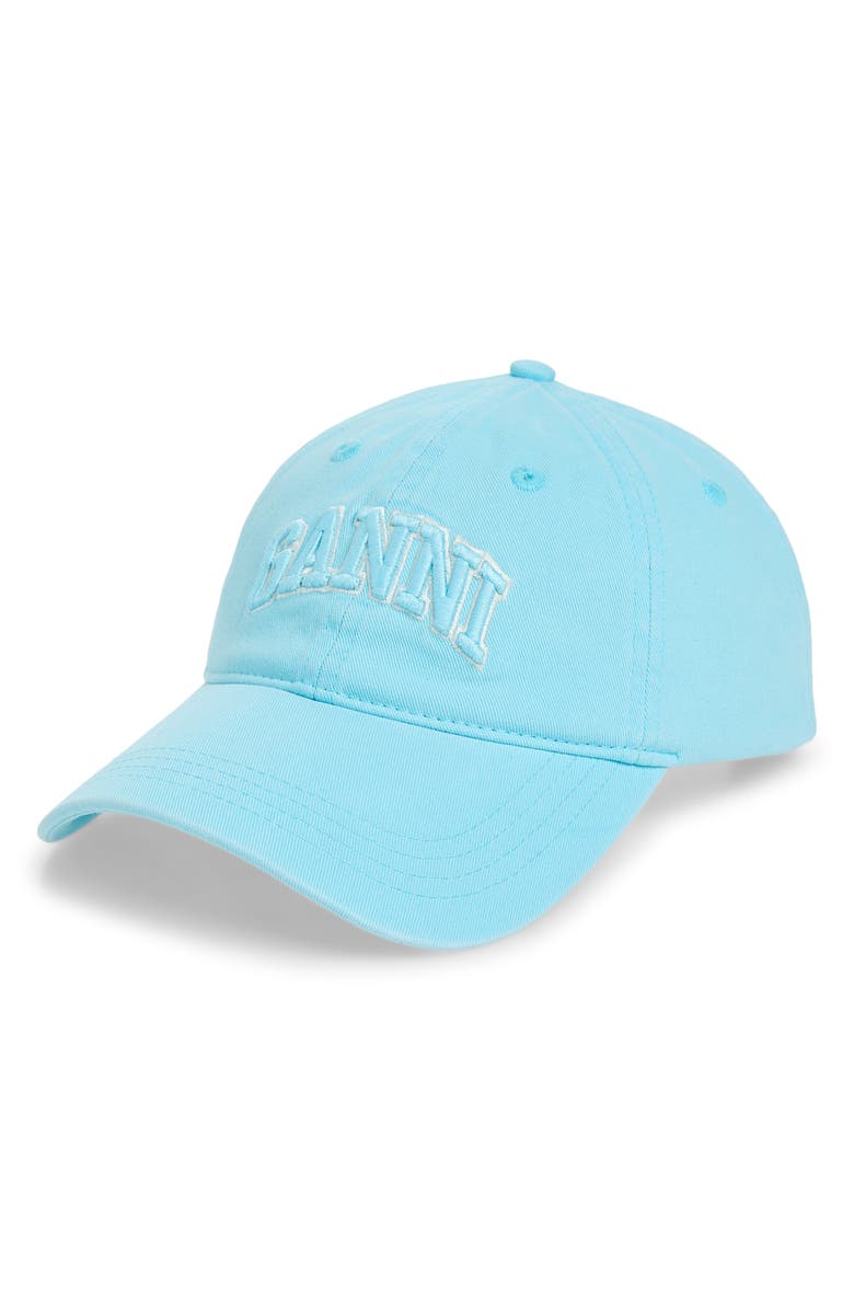 Ganni Washed Cotton Canvas Baseball Cap, Main, color, Iced Aqua