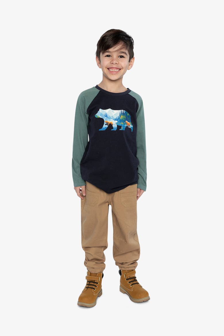 Bear Ribbed Crew Neck Raglan Sleeves T-Shirt, Alternate, color, Dark Blue and Green