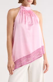 Renee C Satin Lace Asymmetrical Halter Top