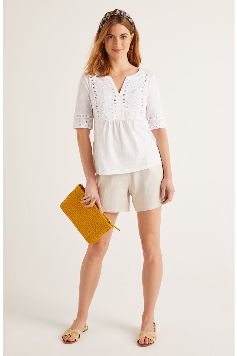 Margot Broderie Jersey Top, Alternate, color, WHITE