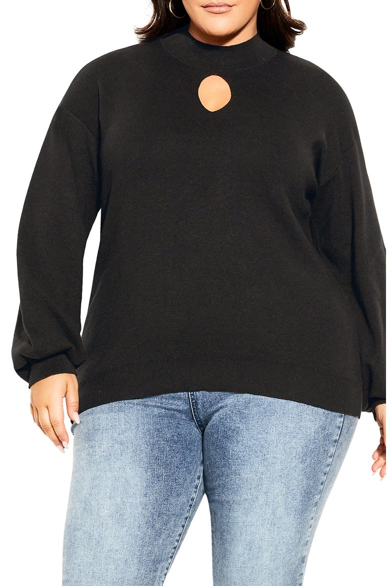 Keyhole Mock Neck Sweater, Main, color, BLACK