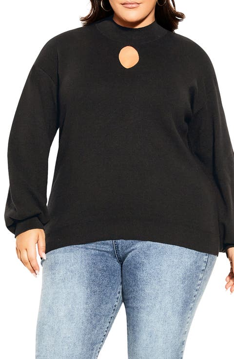 Keyhole Mock Neck Sweater (Plus)