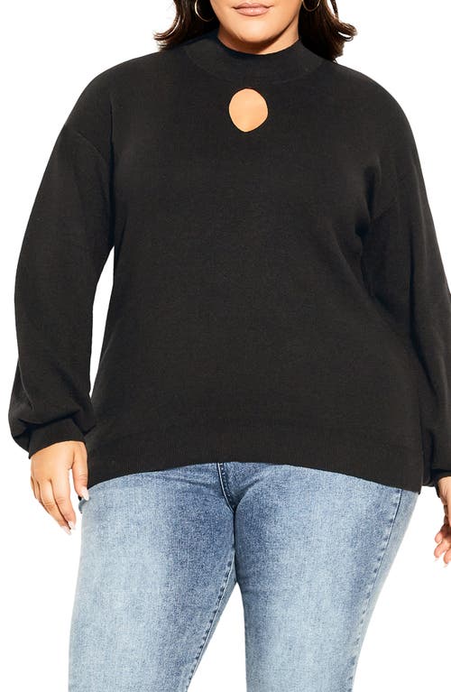 City Chic Keyhole Mock Neck Sweater In Black