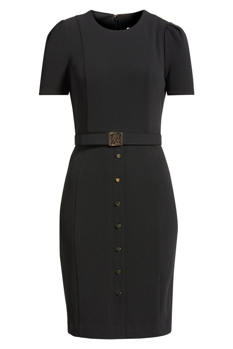 Belted Cool Crepe Sheath Dress, Alternate, color, ANNE BLACK