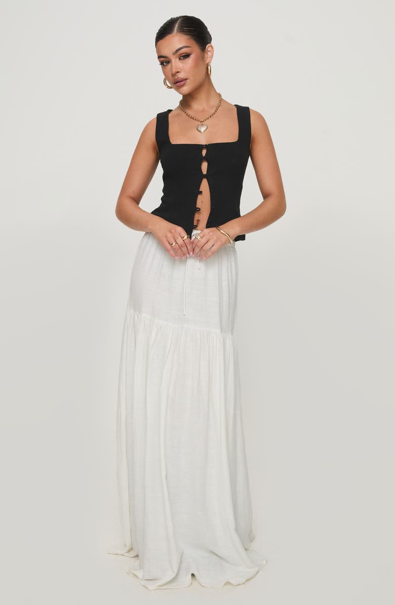 Princess Polly Zanda Keyhole Linen Blend Button-Up Tank, Alternate, color, Black